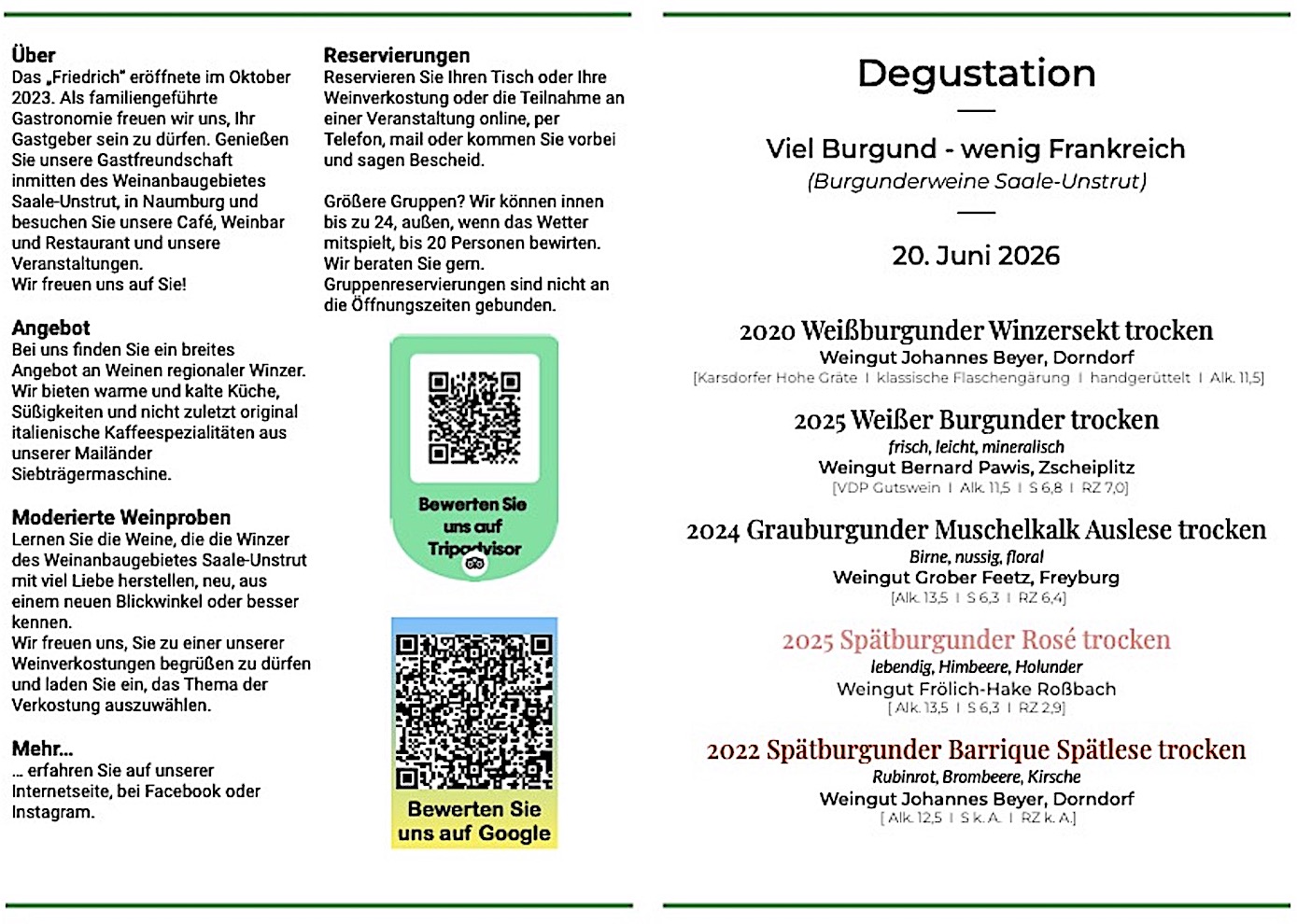 Degustation 5 Weinbeispiele "Viel Burgund - wenig Frankreich" Juni 2026